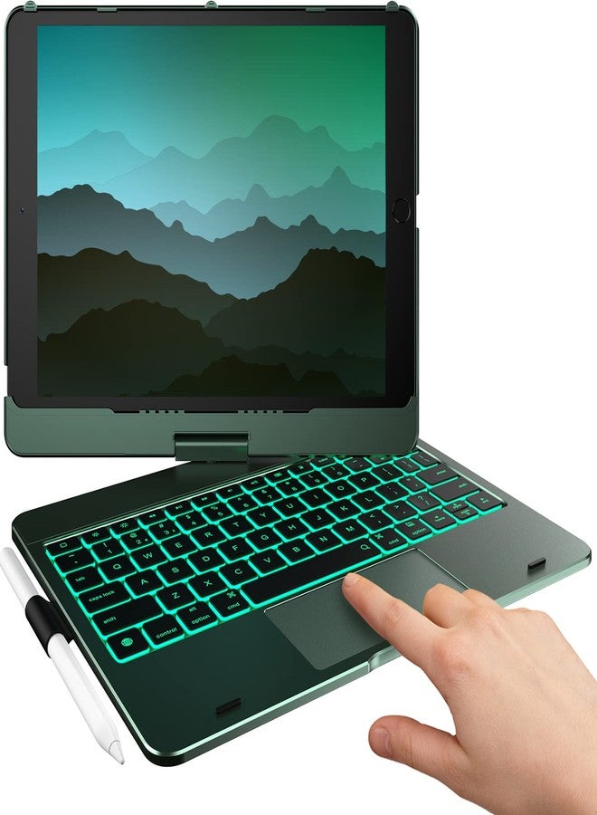 typecase جراب typecase Touch لجهاز iPad من الجيل التاسع مع لوحة مفاتيح (10.2 بوصة، 2021)، لوحة لمس متعددة اللمس، إضاءة خلفية بـ 10 ألوان، قابل للدوران 360 درجة، نحيف وخفيف الوزن لأجهزة iPad من الجيل الثامن والسابع وAir 3 وPro 10.5 (أخضر منتصف الليل) - Image 1